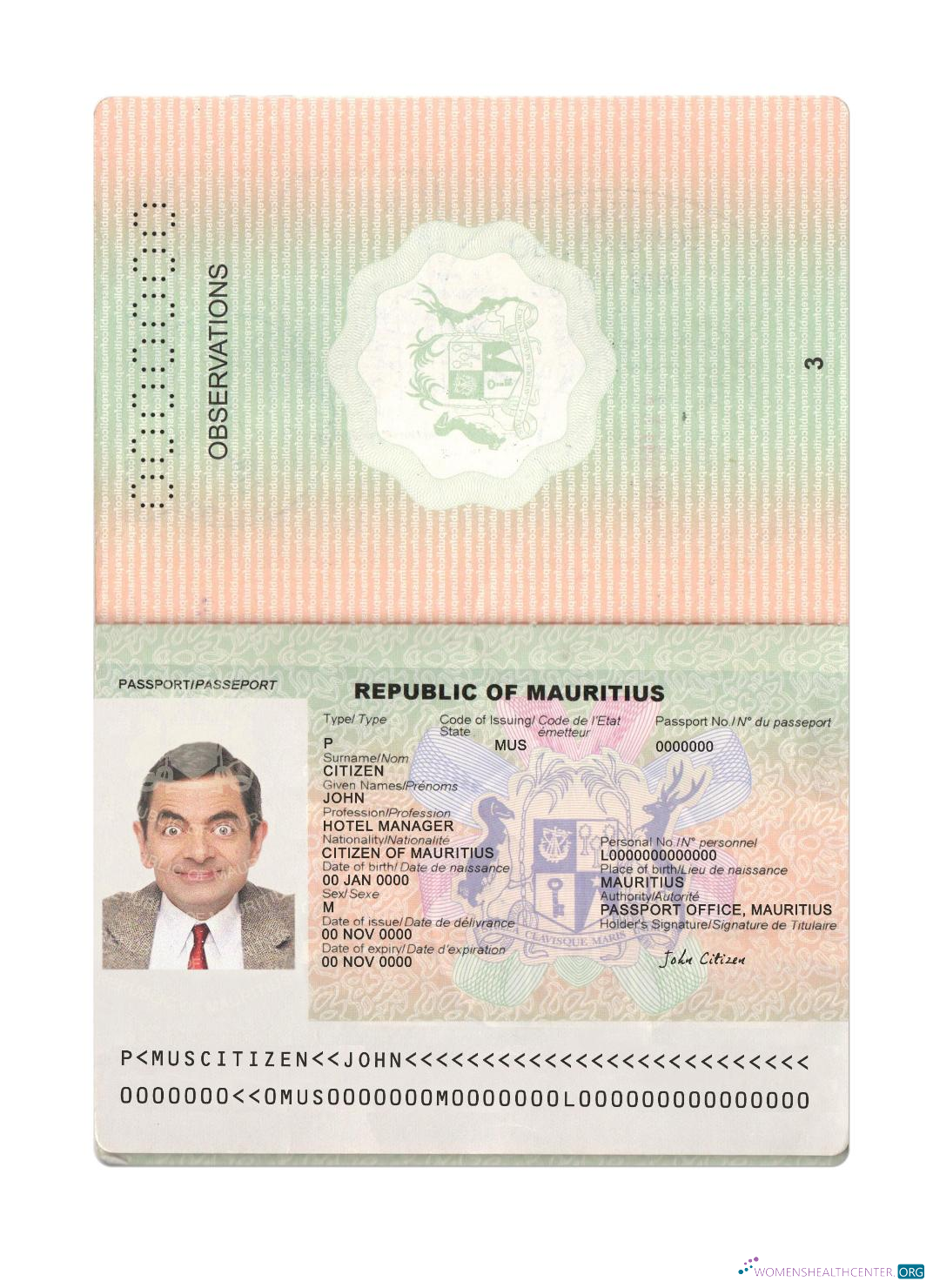Download Mauritius passport 2017 present Photoshop template
